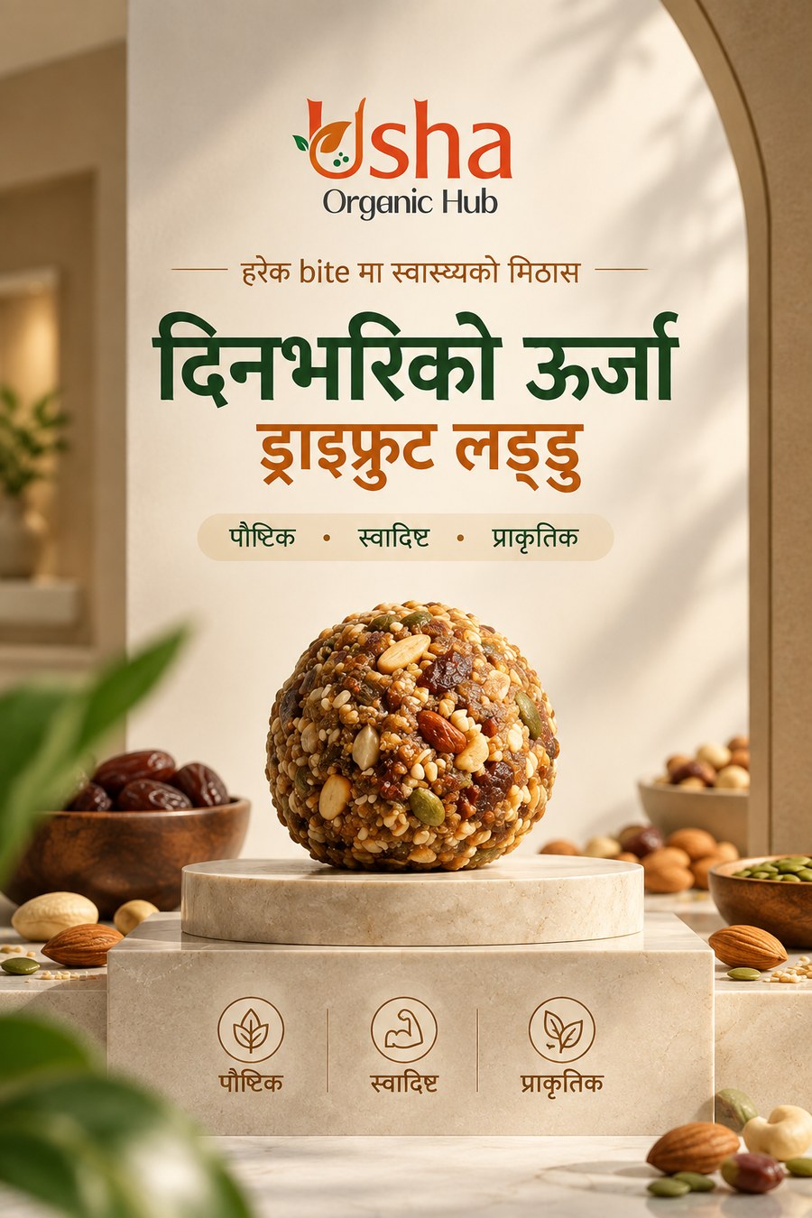 Usha Organic Hub dry fruit laddu campaign